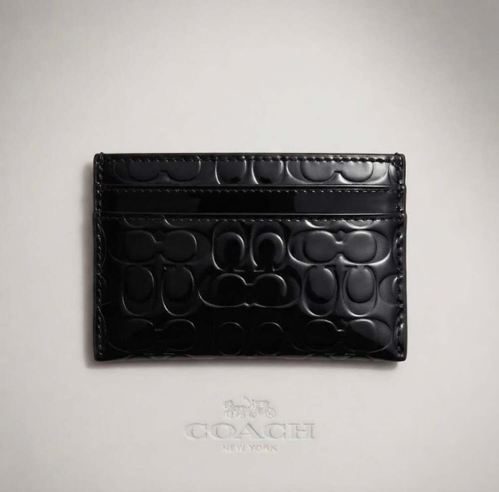Coach Signature Patent Leather Card Case Black